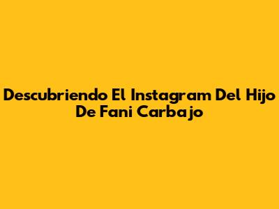 Descubriendo El Instagram Del Hijo De Fani Carbajo