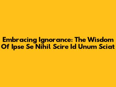 Embracing Ignorance: The Wisdom Of 'Ipse Se Nihil Scire Id Unum Sciat'
