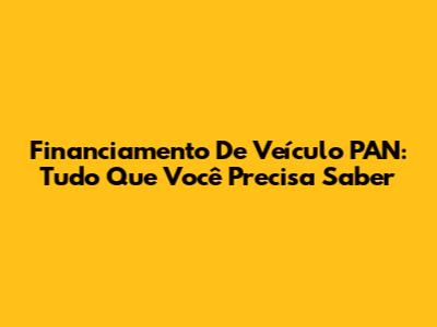 Financiamento De Veículo PAN: Tudo Que Você Precisa Saber
