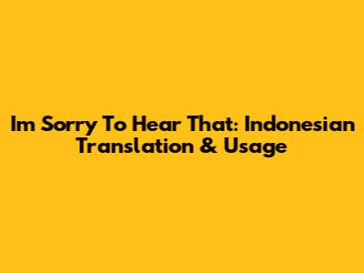 I'm Sorry To Hear That: Indonesian Translation & Usage