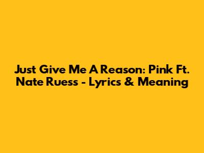 Just Give Me A Reason: Pink Ft. Nate Ruess - Lyrics & Meaning