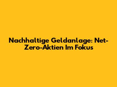 Nachhaltige Geldanlage: Net-Zero-Aktien Im Fokus