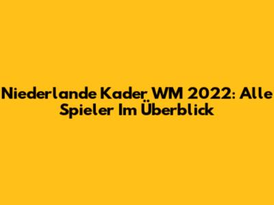 Niederlande Kader WM 2022: Alle Spieler Im Überblick
