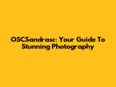OSCSandrasc: Your Guide To Stunning Photography