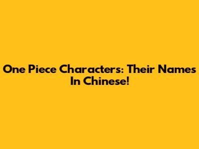 One Piece Characters: Their Names In Chinese!