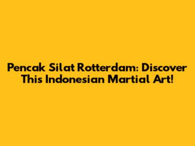 Pencak Silat Rotterdam: Discover This Indonesian Martial Art!