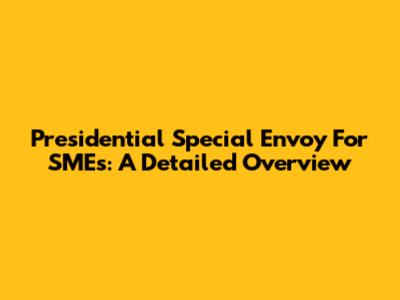 Presidential Special Envoy For SMEs: A Detailed Overview
