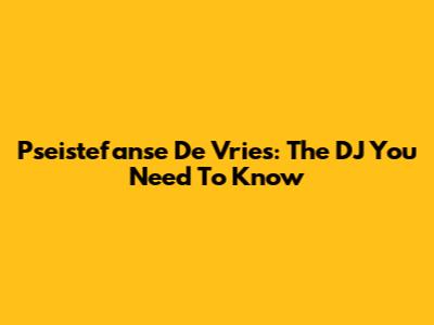 Pseistefanse De Vries: The DJ You Need To Know
