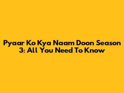 Pyaar Ko Kya Naam Doon Season 3: All You Need To Know