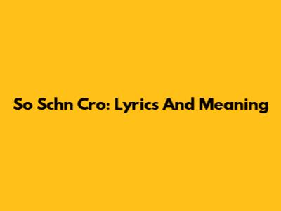 So Schn Cro: Lyrics And Meaning