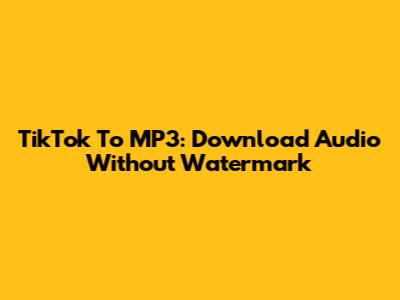 TikTok To MP3: Download Audio Without Watermark