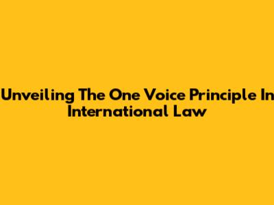 Unveiling The 'One Voice' Principle In International Law
