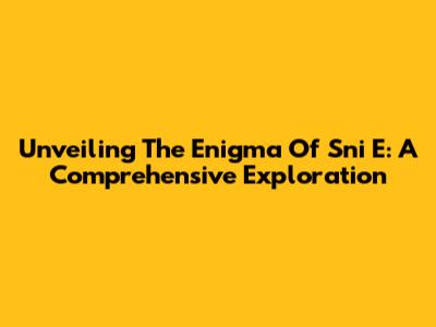 Unveiling The Enigma Of 'Sni E': A Comprehensive Exploration