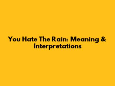 You Hate The Rain: Meaning & Interpretations